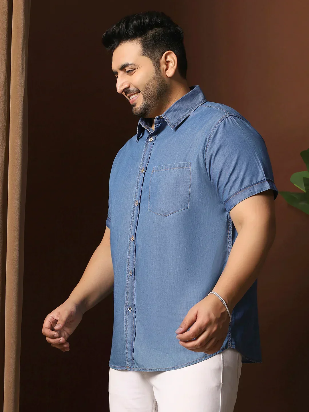 Men Plus Size Estonia Blue Solid Shirt - Image 4