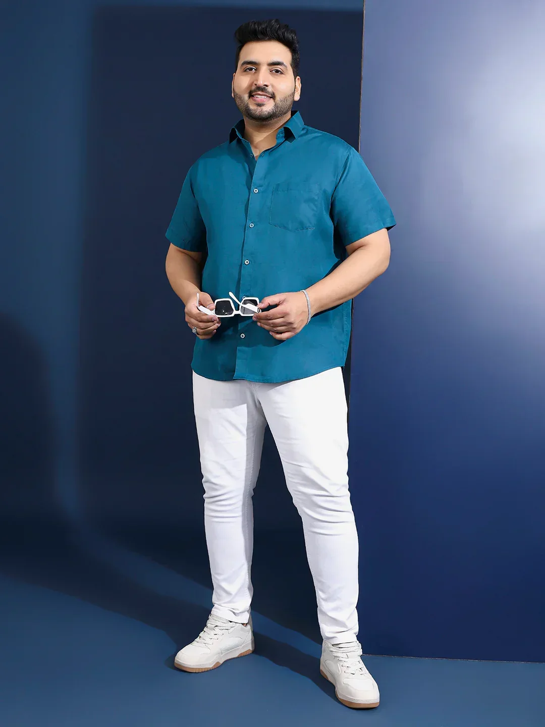 Men Plus Size Ethan-Blue Blue Solid Shirt - Image 3
