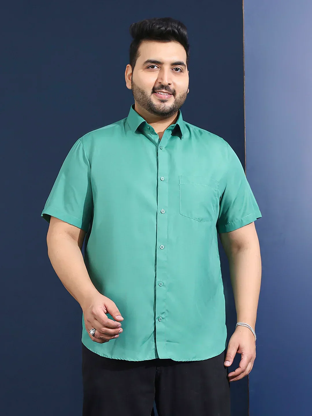 Men Plus Size Ethan-Green Green Solid Shirt