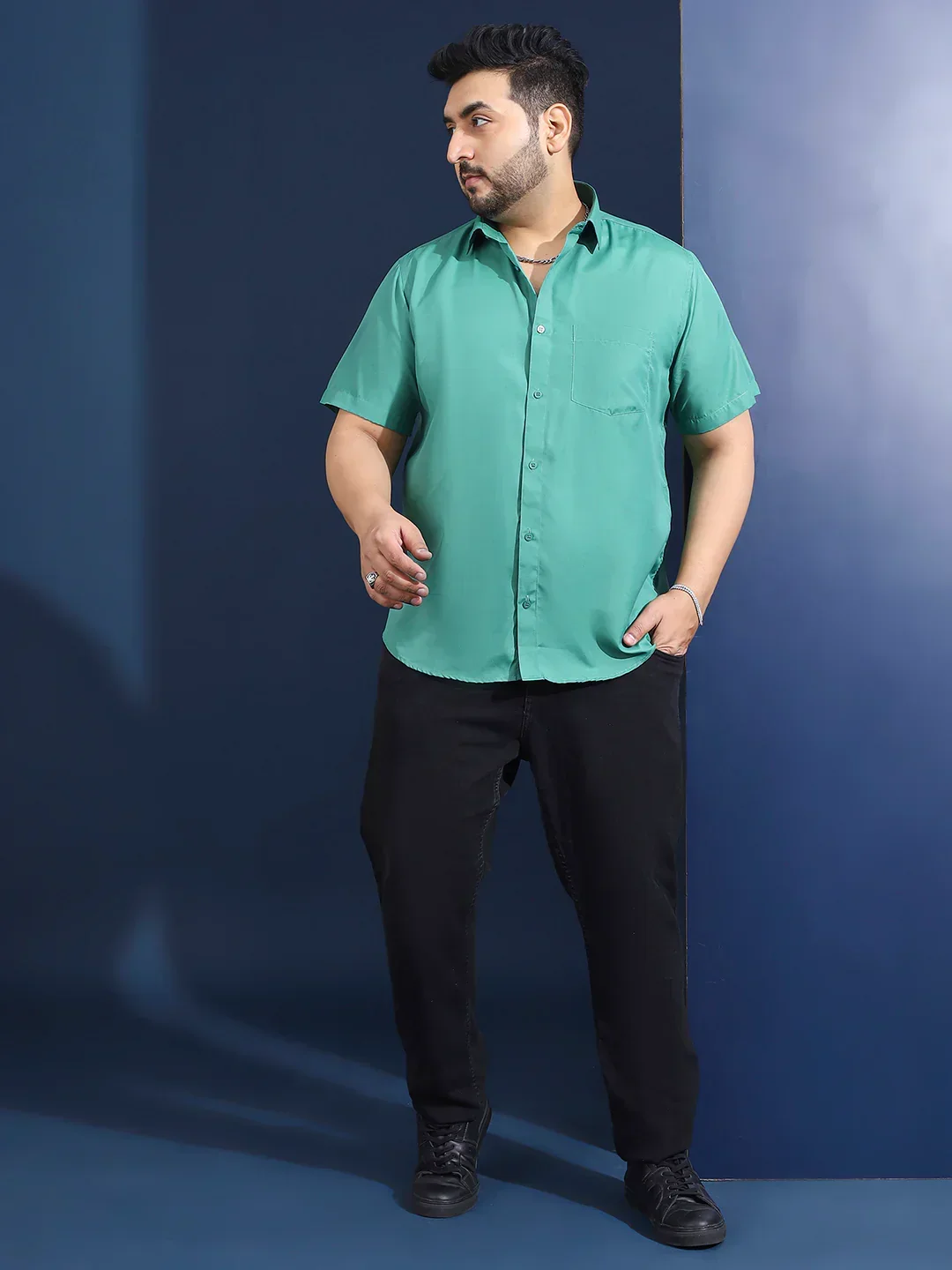 Men Plus Size Ethan-Green Green Solid Shirt - Image 2