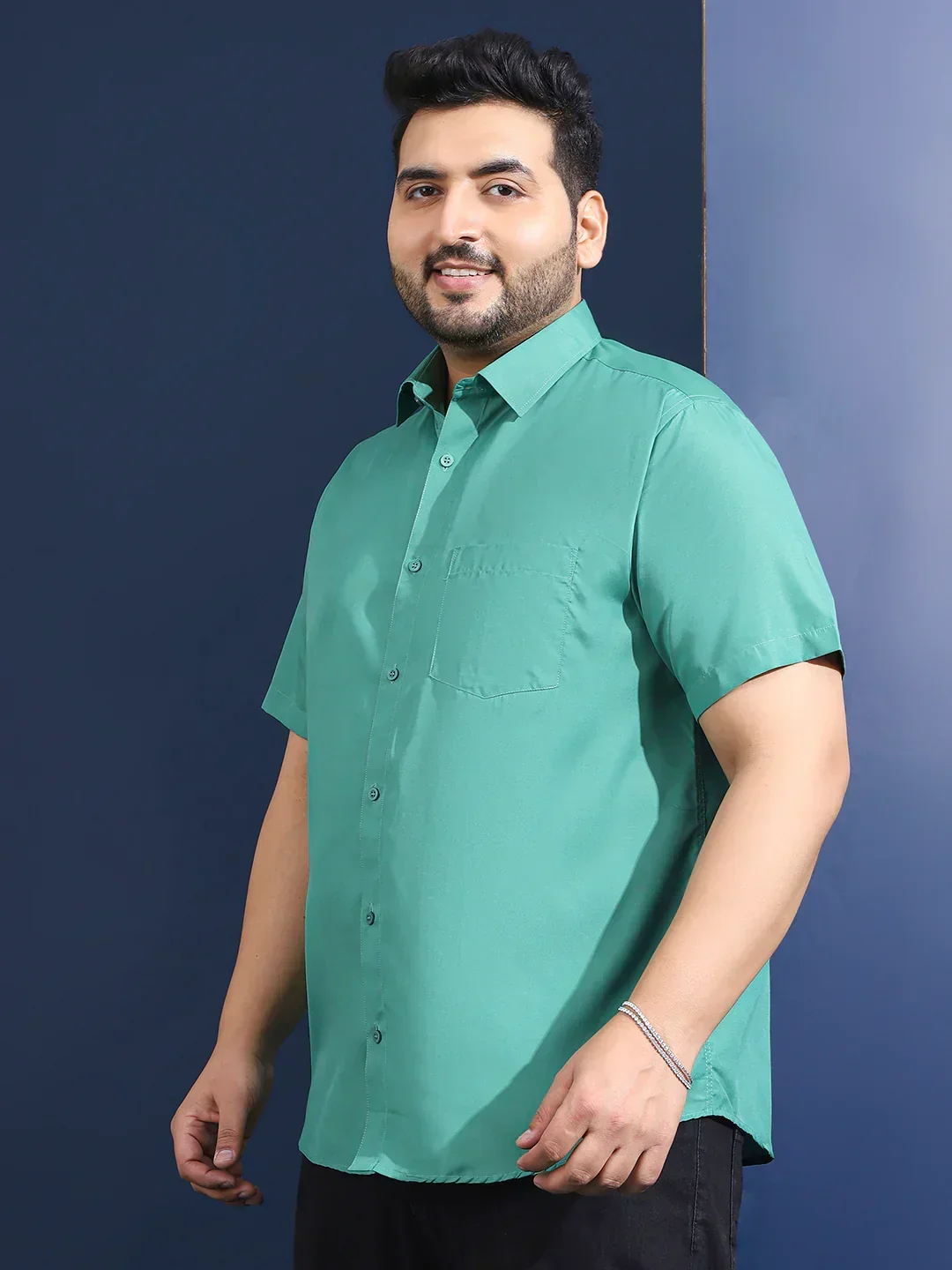 Men Plus Size Ethan-Green Green Solid Shirt - Image 4