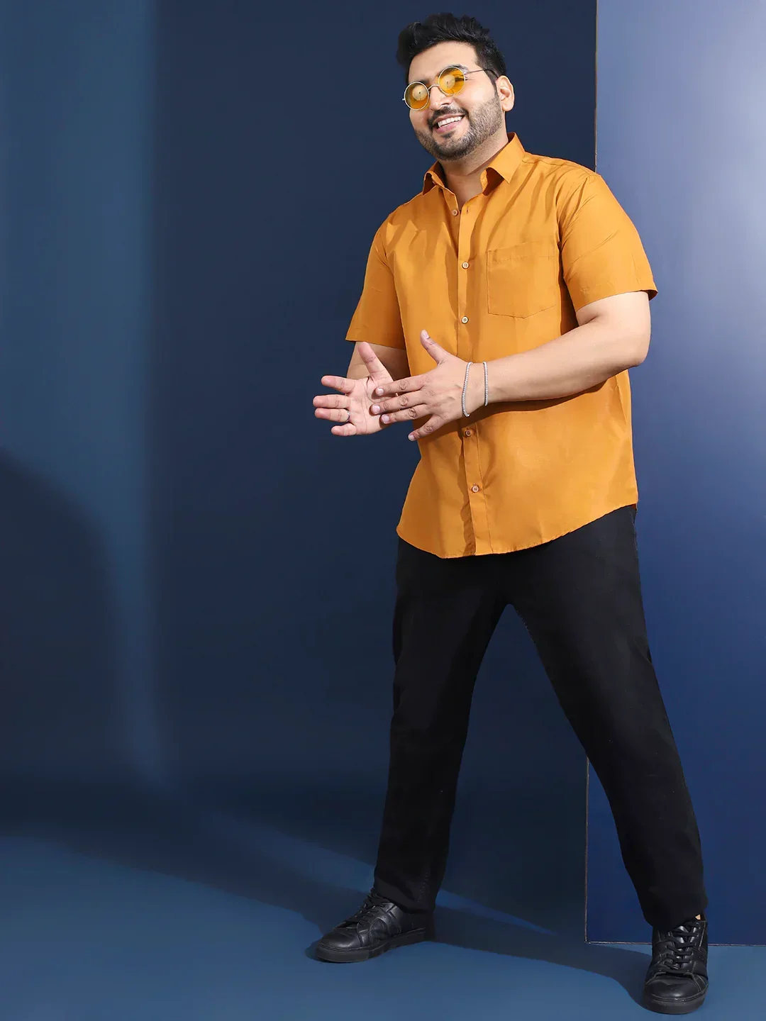 Men Plus Size Ethan-Mustard Mustard Solid Shirt - Image 2