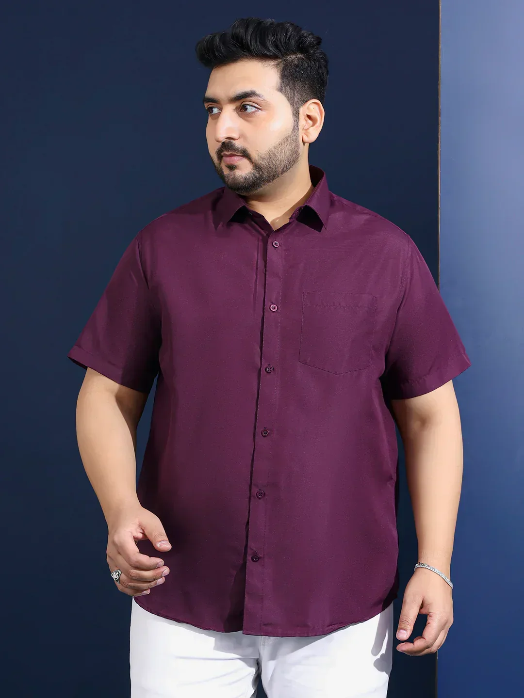 Men Plus Size Ethan-Purple Purple Solid Shirt - Image 2