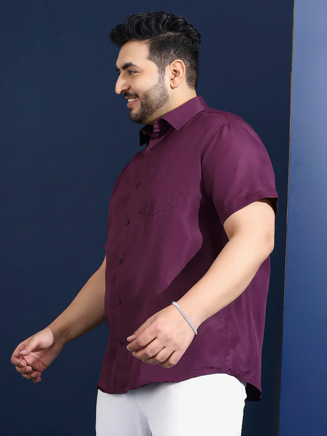 Men Plus Size Ethan-Purple Purple Solid Shirt - Image 3