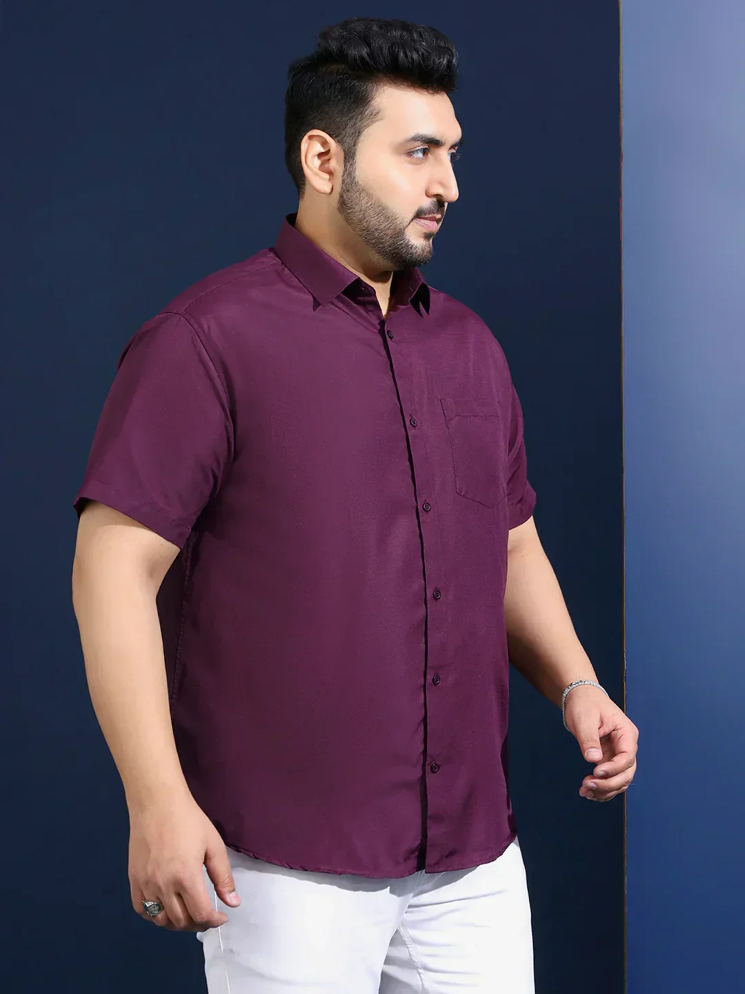 Men Plus Size Ethan-Purple Purple Solid Shirt - Image 4