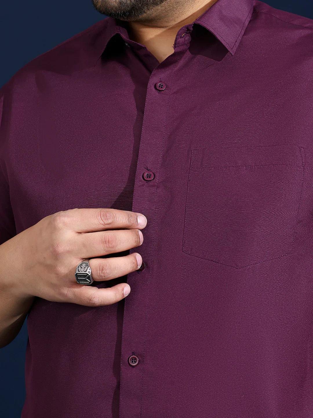Men Plus Size Ethan-Purple Purple Solid Shirt - Image 5