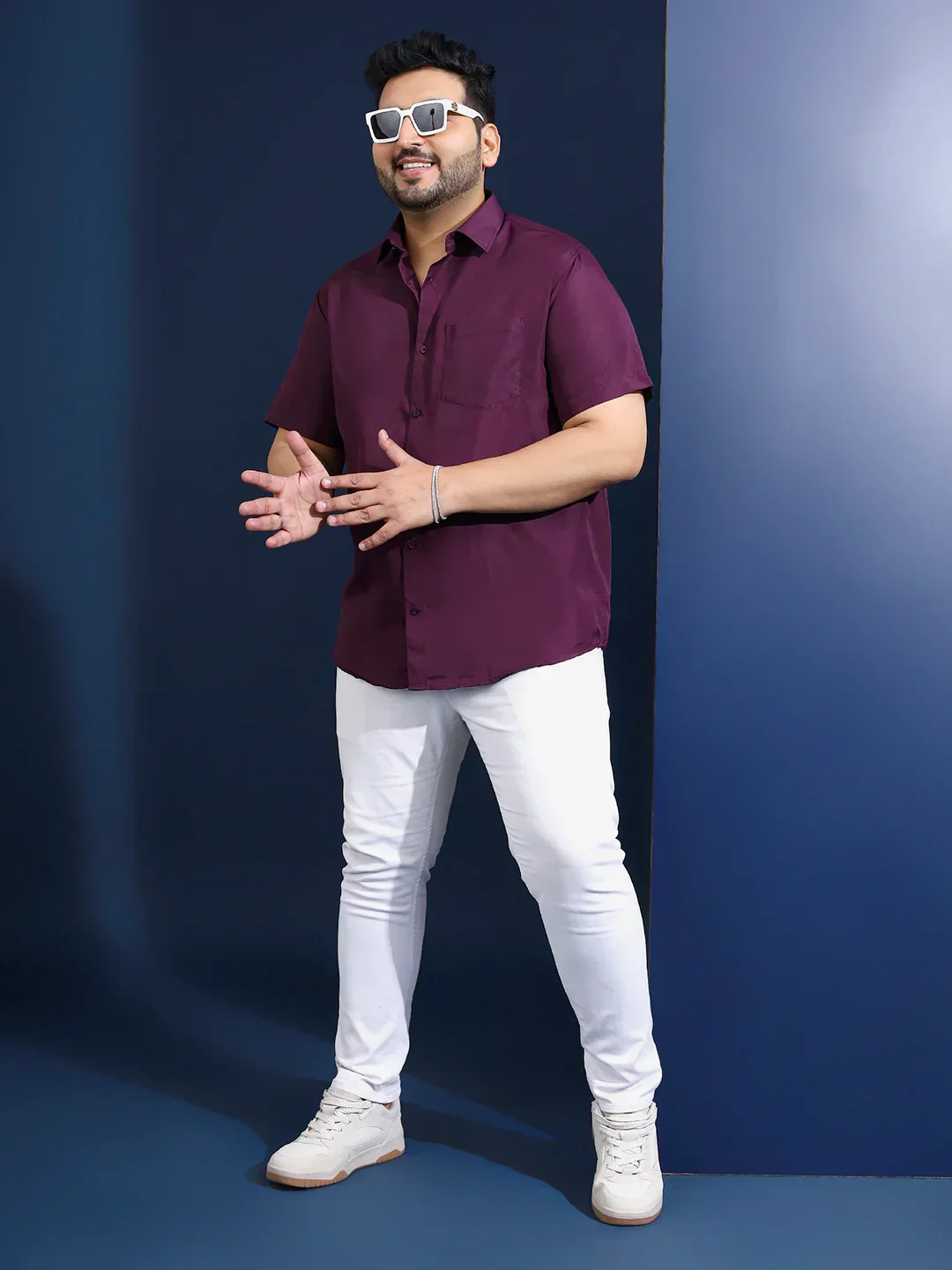 Men Plus Size Ethan-Purple Purple Solid Shirt - Image 7