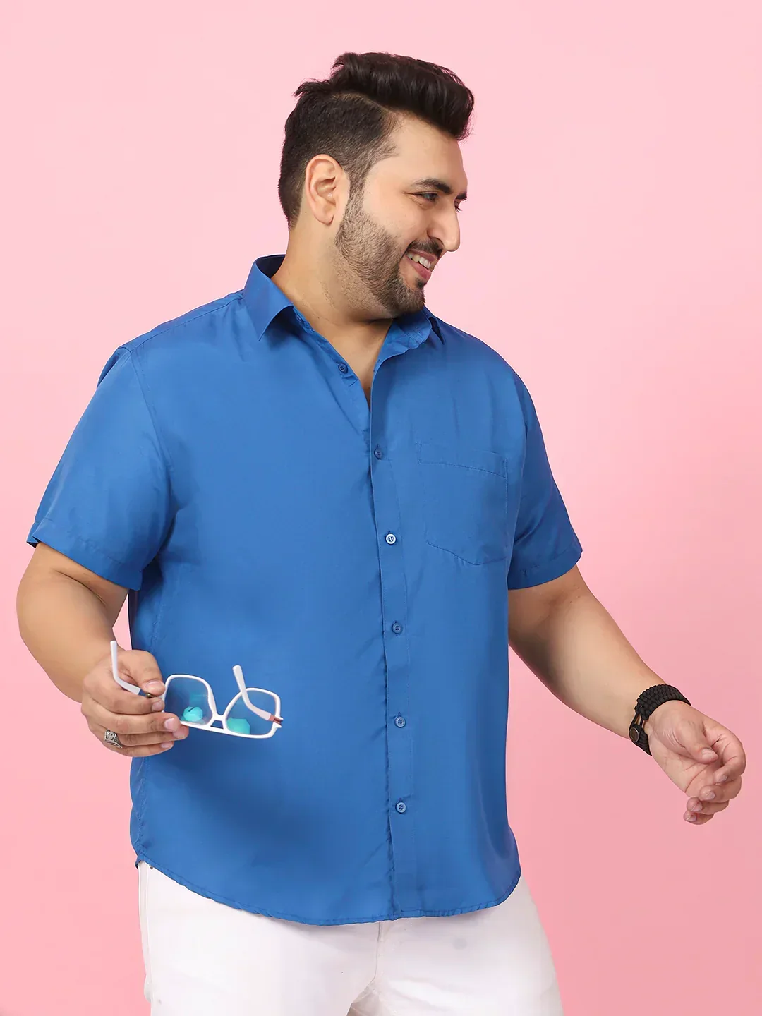 Men Plus Size Ethan-Teal Teal Solid Shirt - Image 3