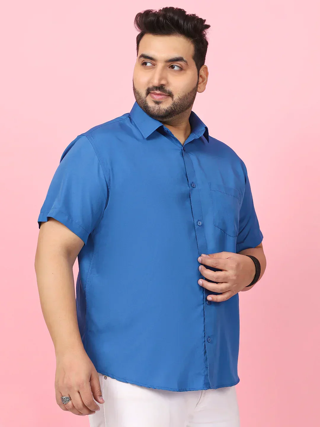 Men Plus Size Ethan-Teal Teal Solid Shirt - Image 6