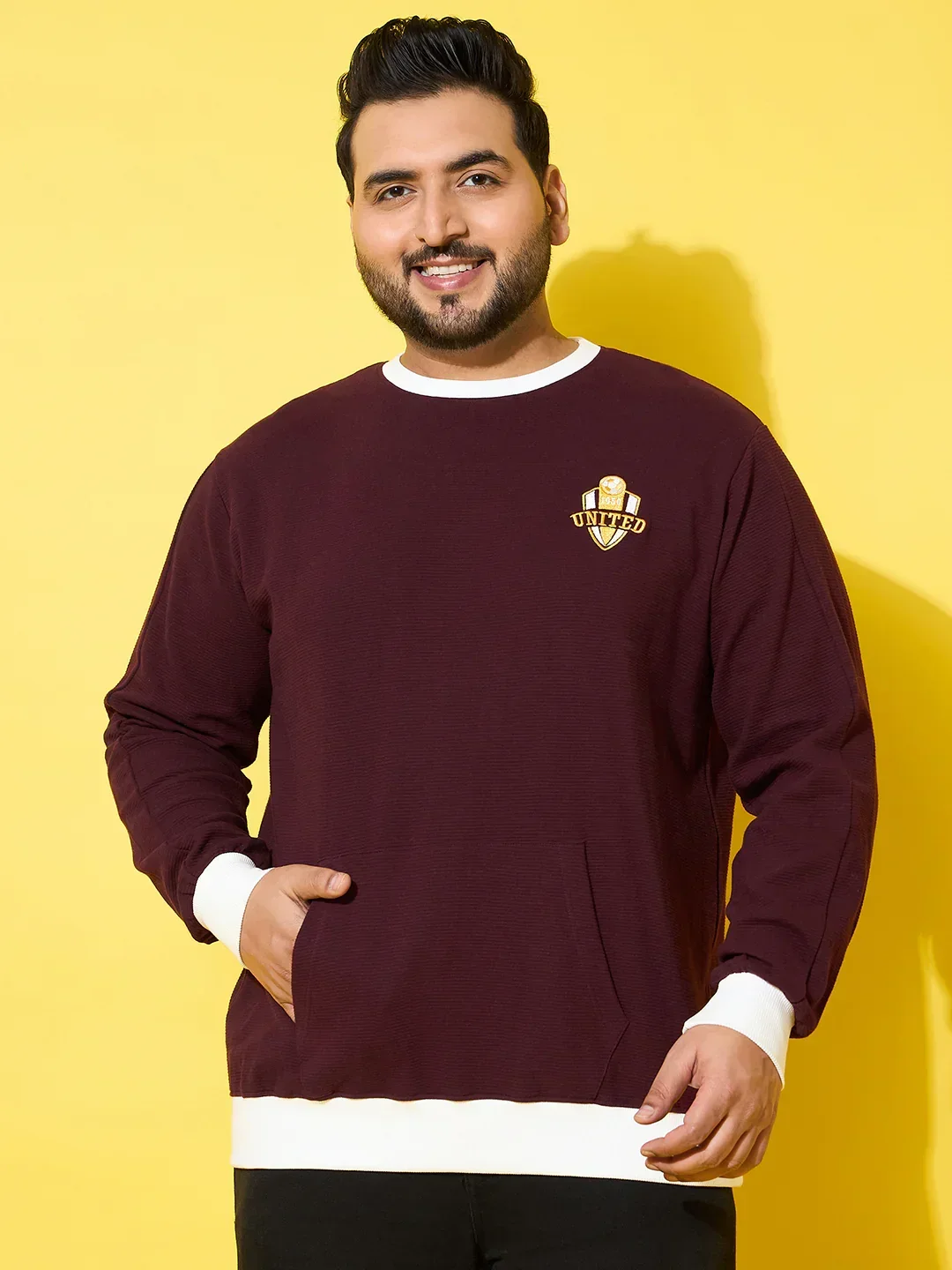 Men Plus Size Everfrost Maroon Solid Sweatshirt - Image 3