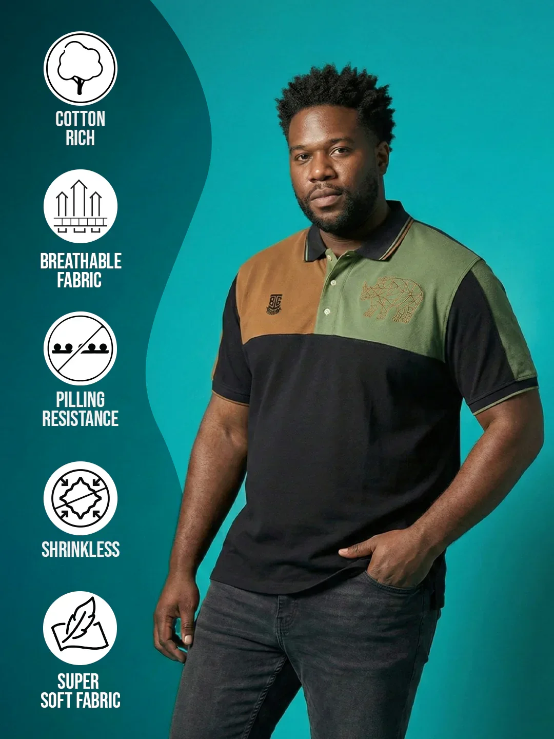 Men Plus Size Fablet Colorblock Polo Tshirt - Image 2