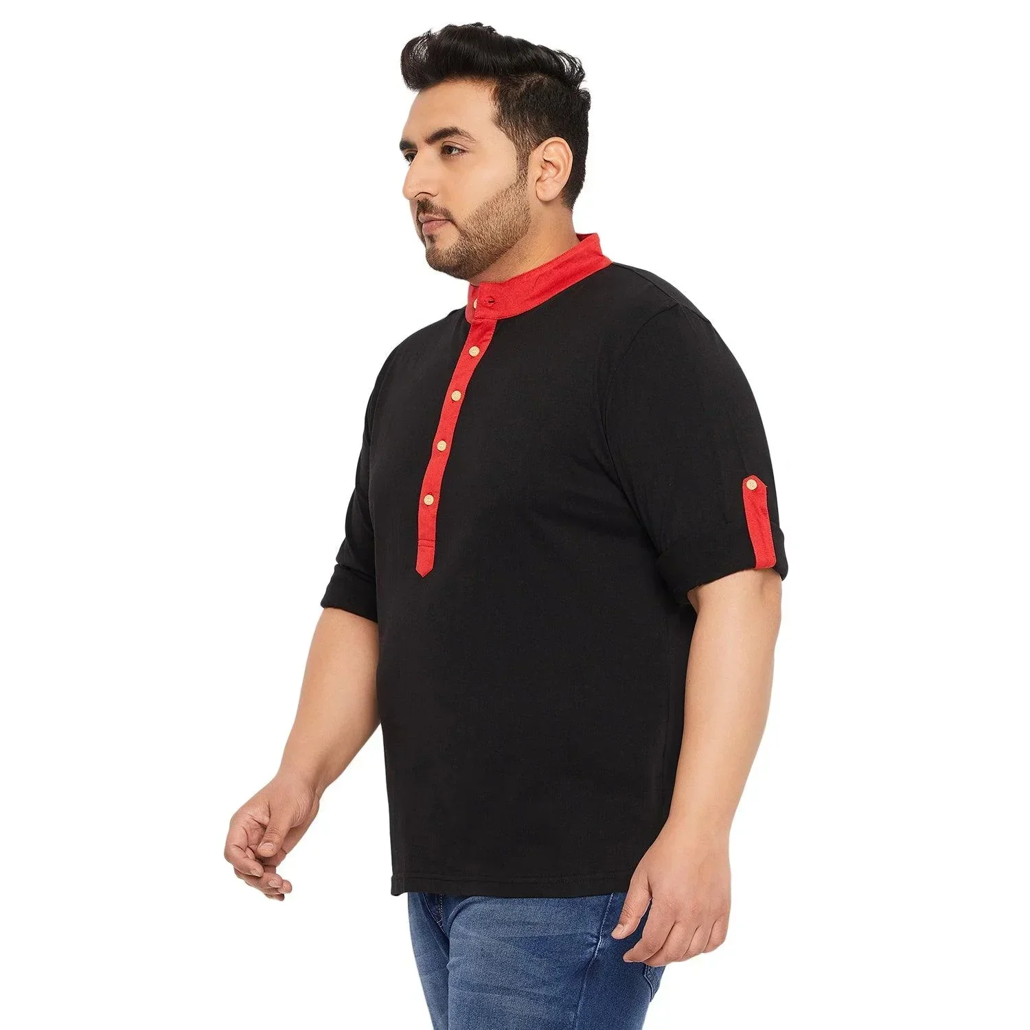 Men Plus Size Fantco-Black Solid Henley Tshirt - Image 3