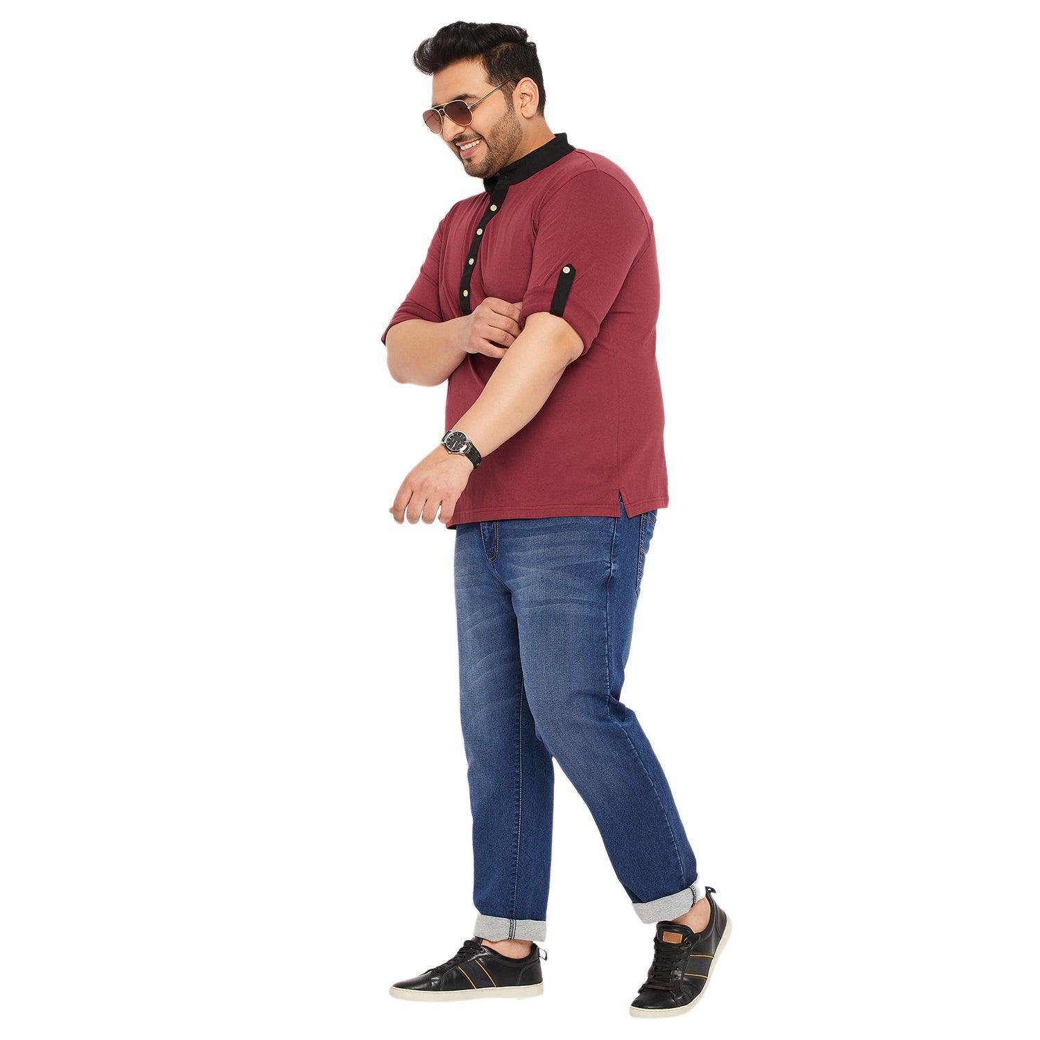 Men Plus Size Fantco-Maroon Solid Henley Tshirt - Image 2