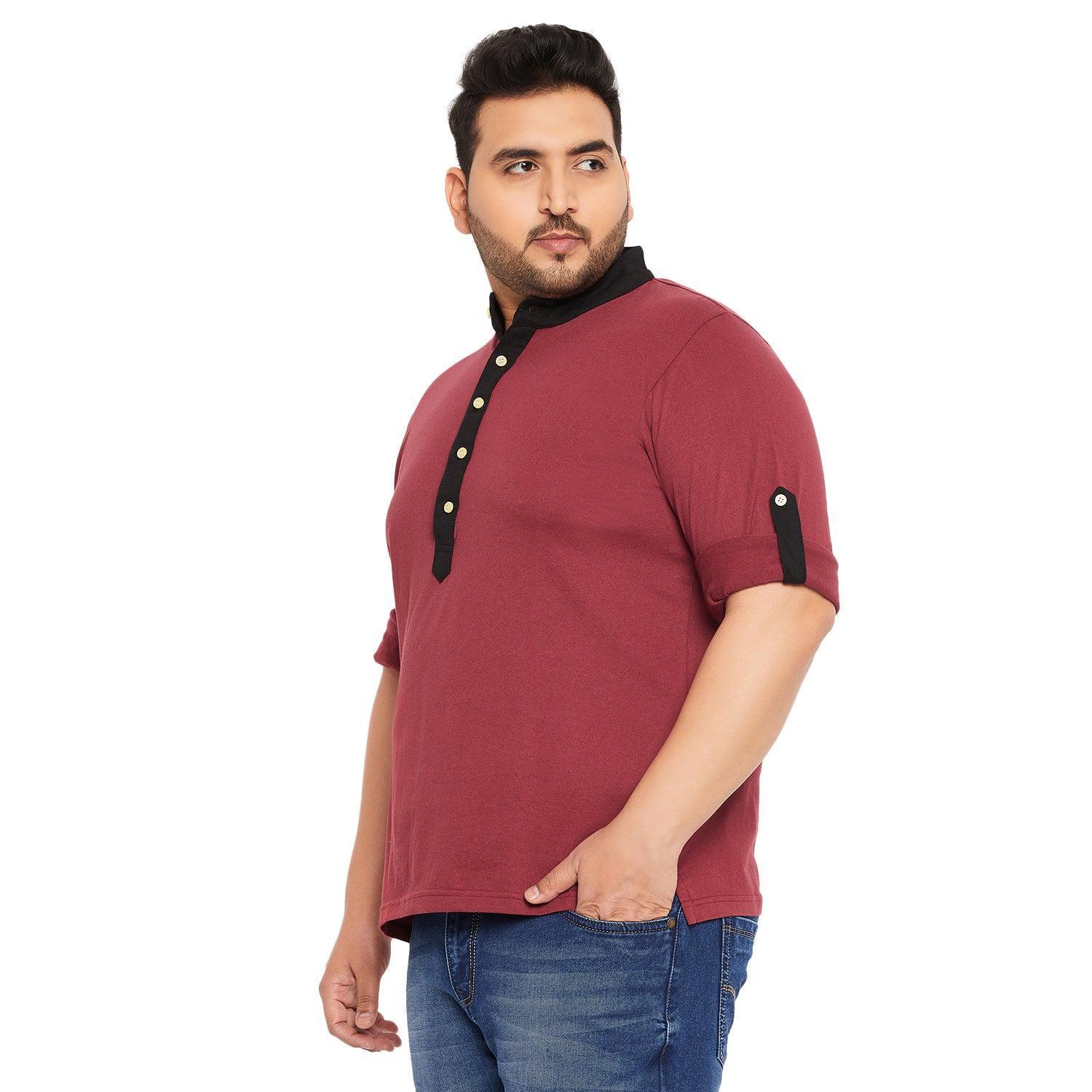 Men Plus Size Fantco-Maroon Solid Henley Tshirt - Image 3