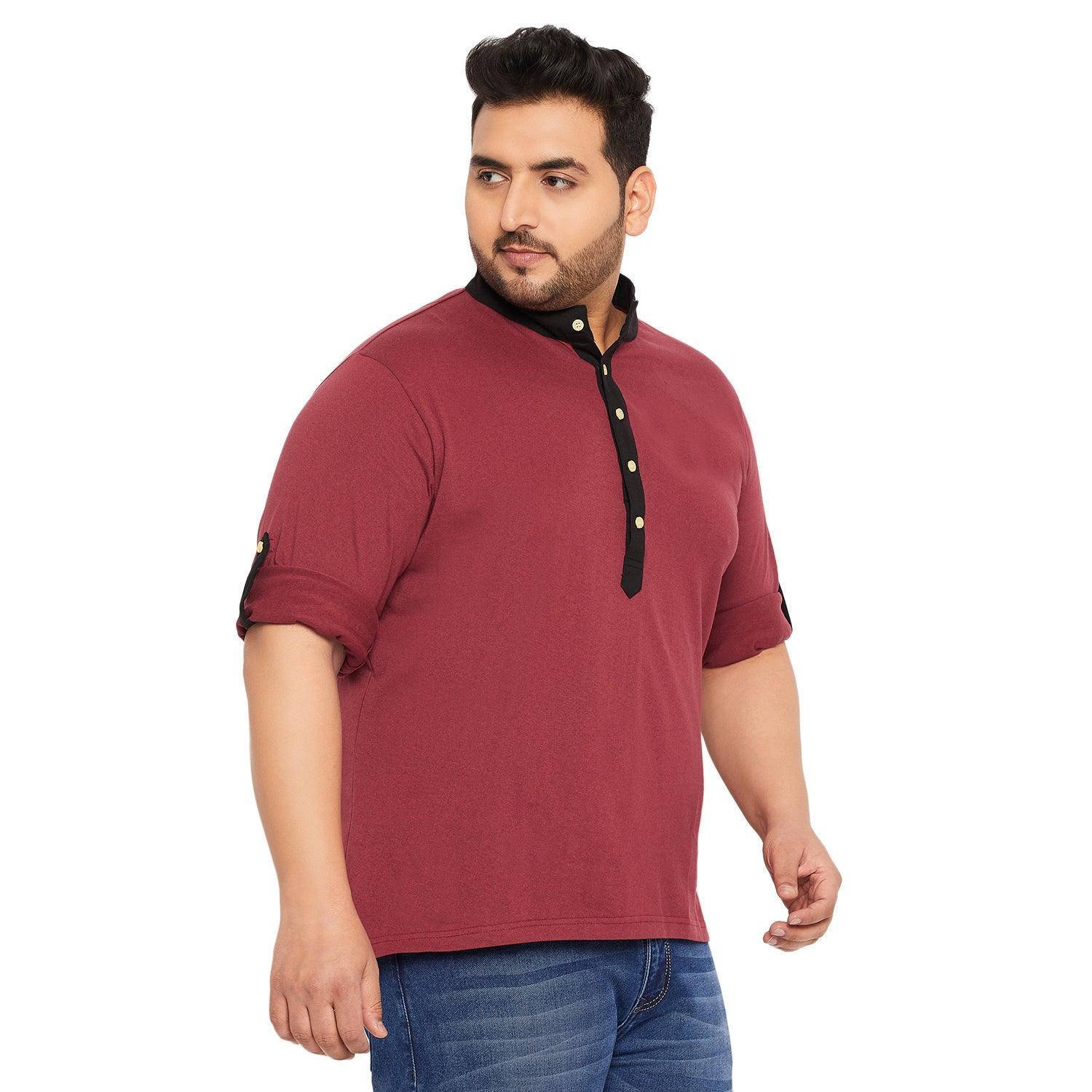 Men Plus Size Fantco-Maroon Solid Henley Tshirt - Image 4