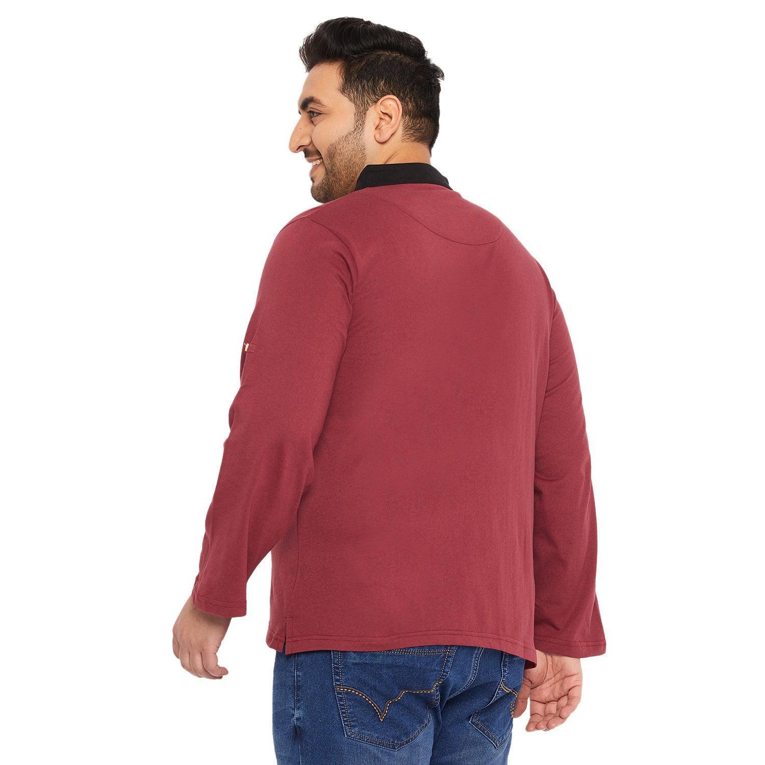 Men Plus Size Fantco-Maroon Solid Henley Tshirt - Image 5