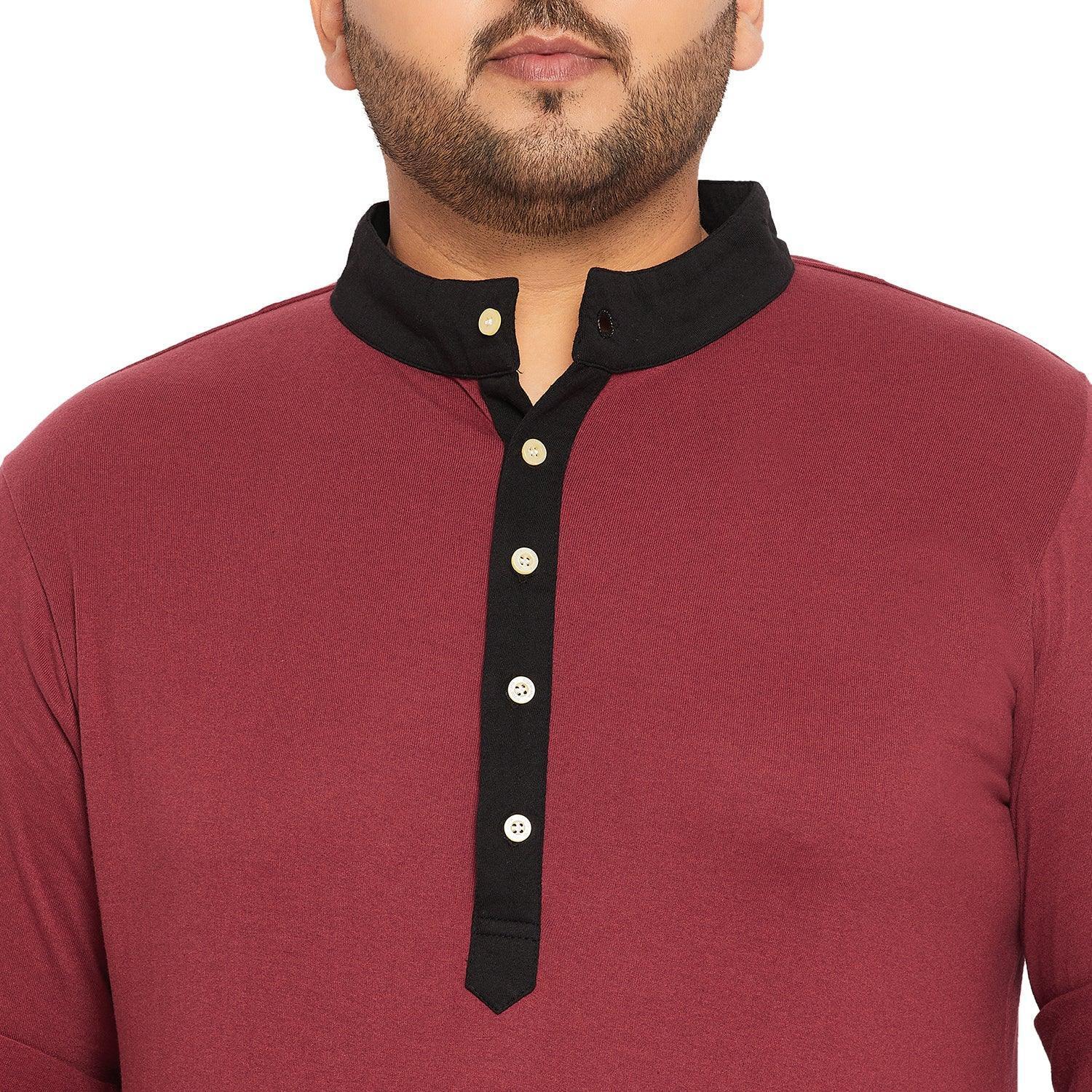 Men Plus Size Fantco-Maroon Solid Henley Tshirt - Image 6