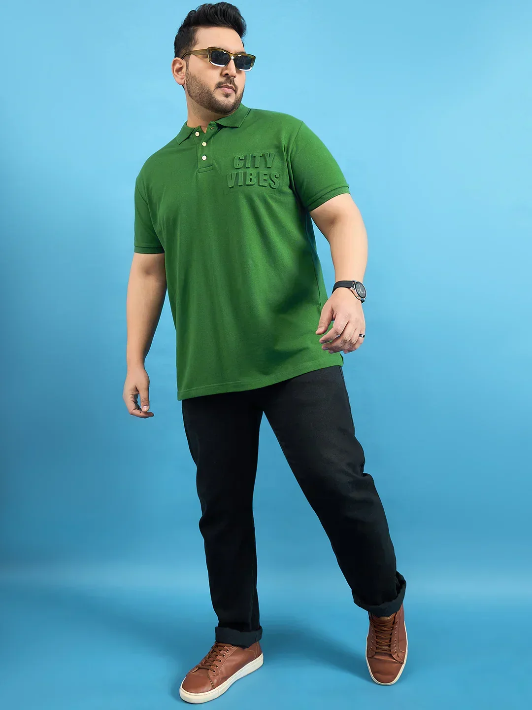 Men Plus Size Farrow Bottle Green Solid Polo Tshirt - Image 2