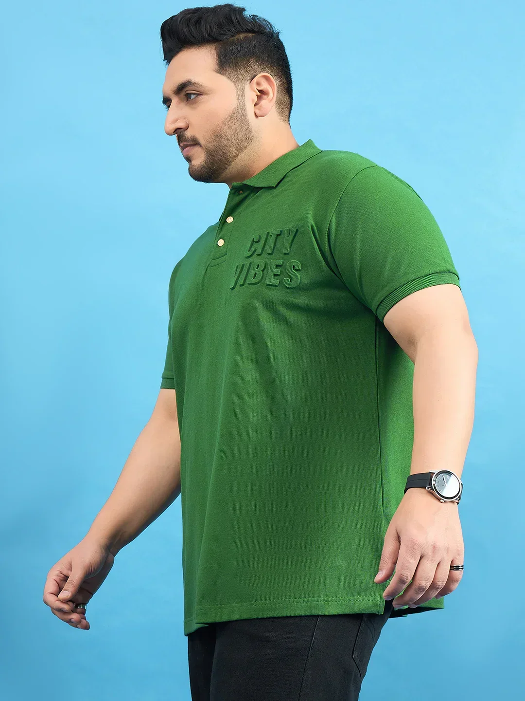 Men Plus Size Farrow Bottle Green Solid Polo Tshirt - Image 3