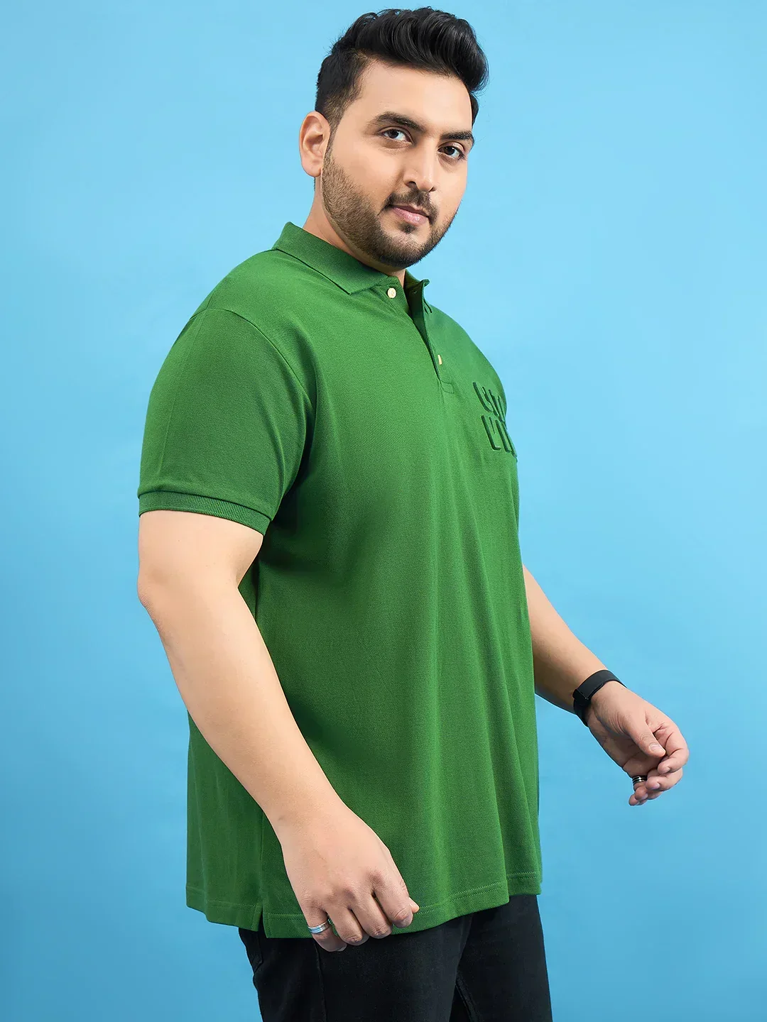 Men Plus Size Farrow Bottle Green Solid Polo Tshirt - Image 4