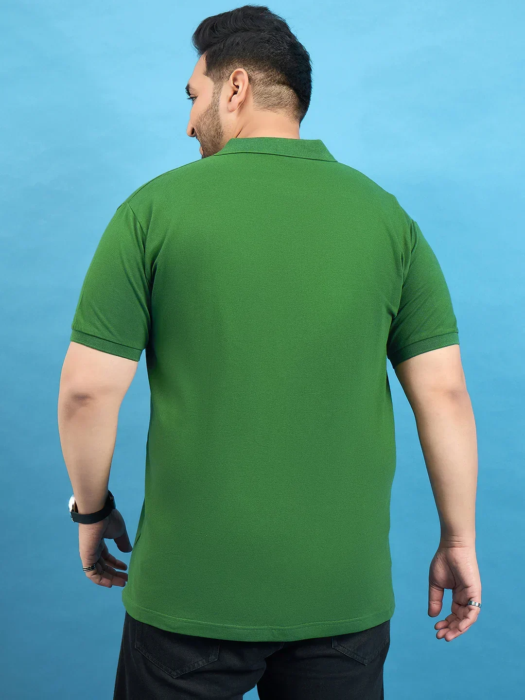 Men Plus Size Farrow Bottle Green Solid Polo Tshirt - Image 5
