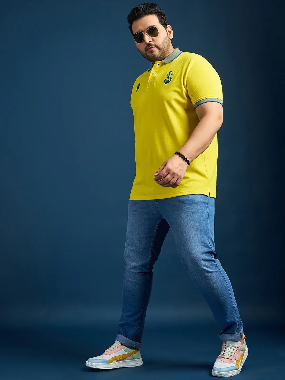 Men Plus Size Feast-Yellow Solid Polo Tshirt - Image 2