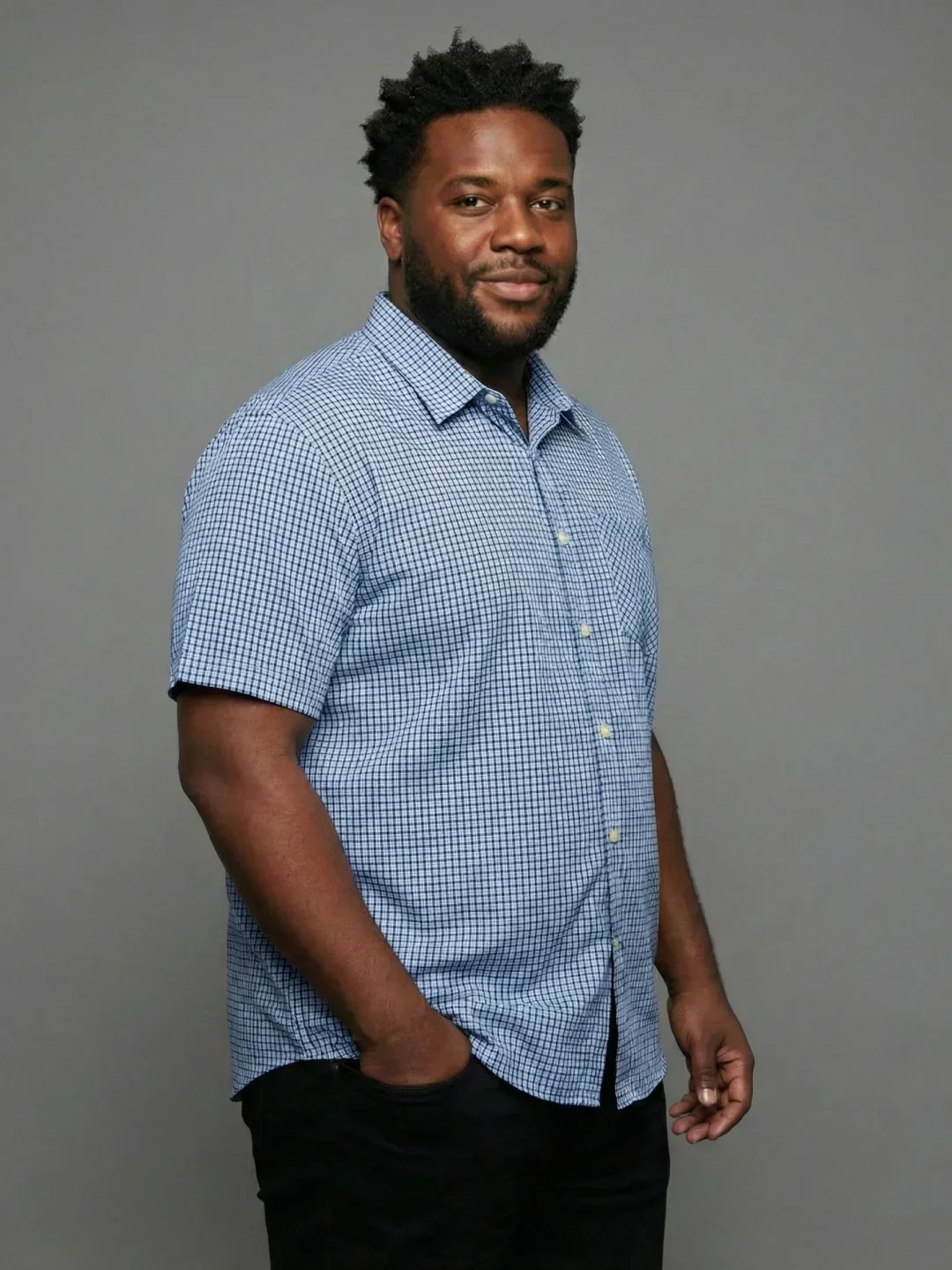 Men Plus Size Feather Sky-Blue Checkered Casual Shirt - Image 3