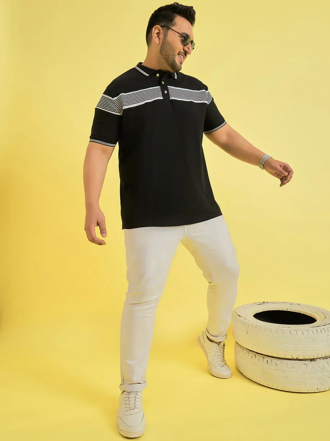 Men Plus Size Fenders Black Colorblock Polo Tshirt - Image 2