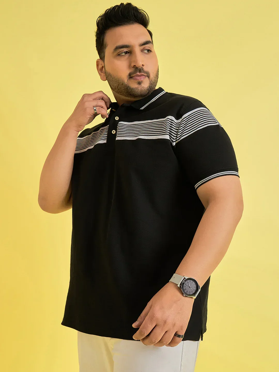 Men Plus Size Fenders Black Colorblock Polo Tshirt - Image 3