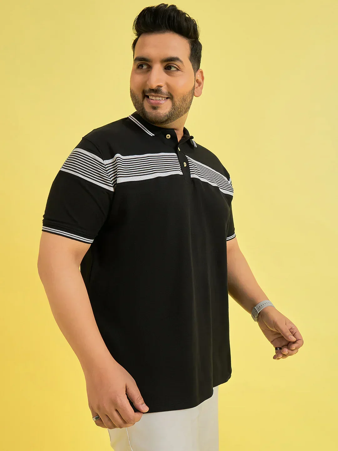 Men Plus Size Fenders Black Colorblock Polo Tshirt - Image 4