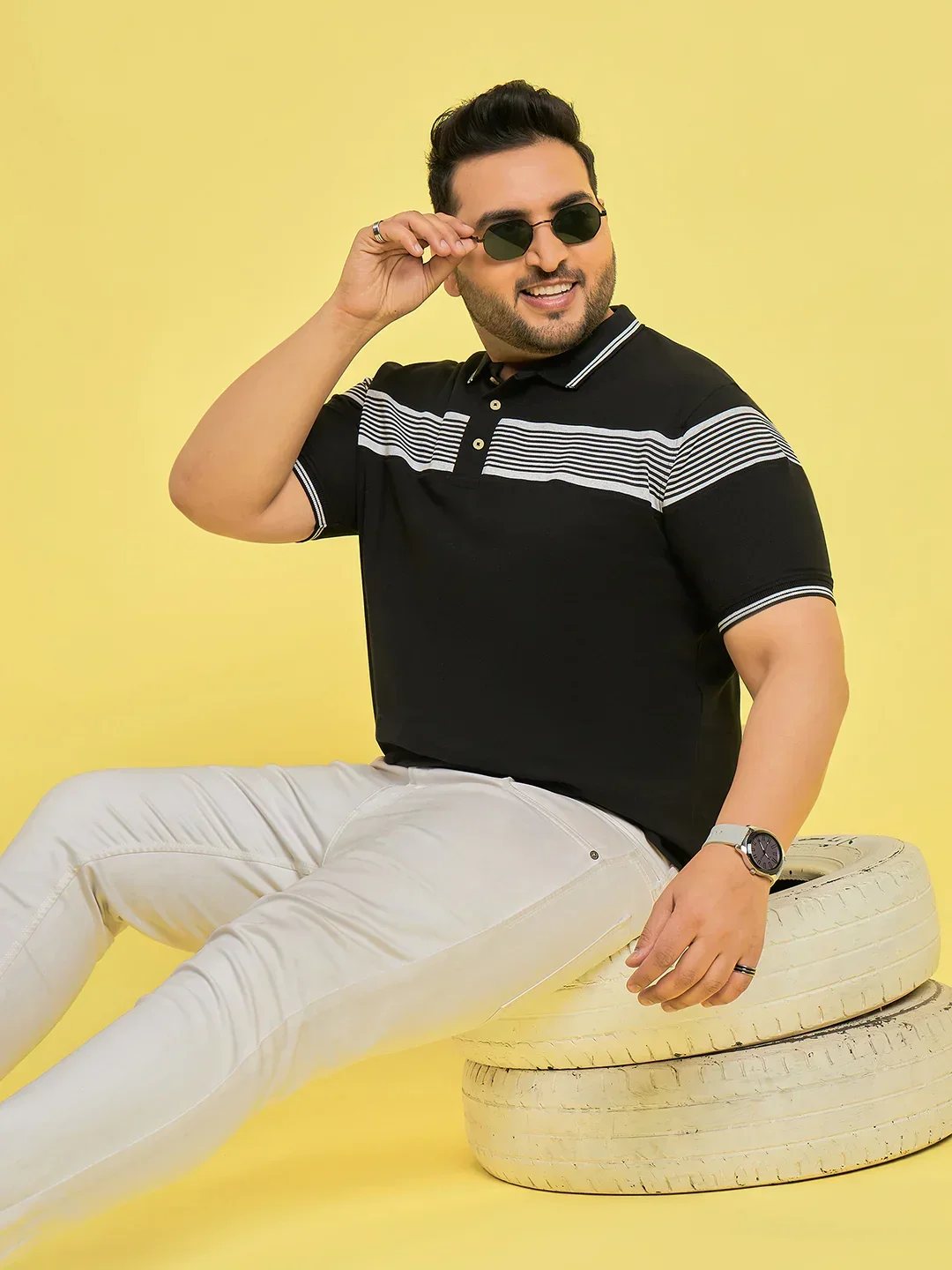 Men Plus Size Fenders Black Colorblock Polo Tshirt - Image 7