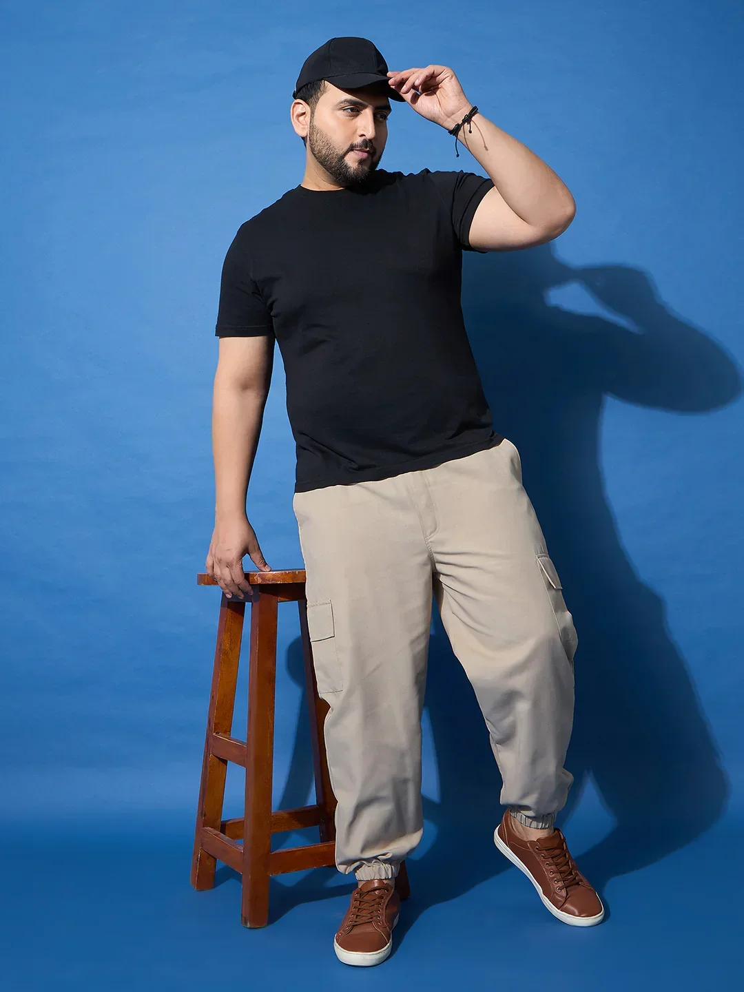 Men Plus Size Flex-Beige Solid Trouser - Image 2
