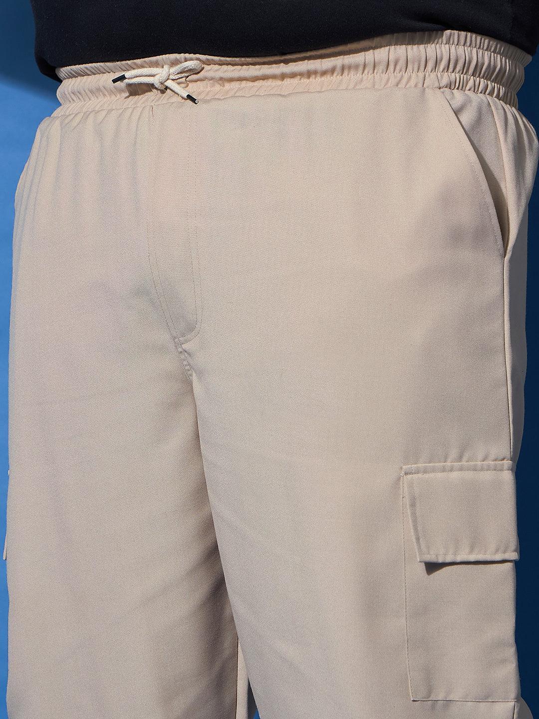 Men Plus Size Flex-Beige Solid Trouser - Image 5