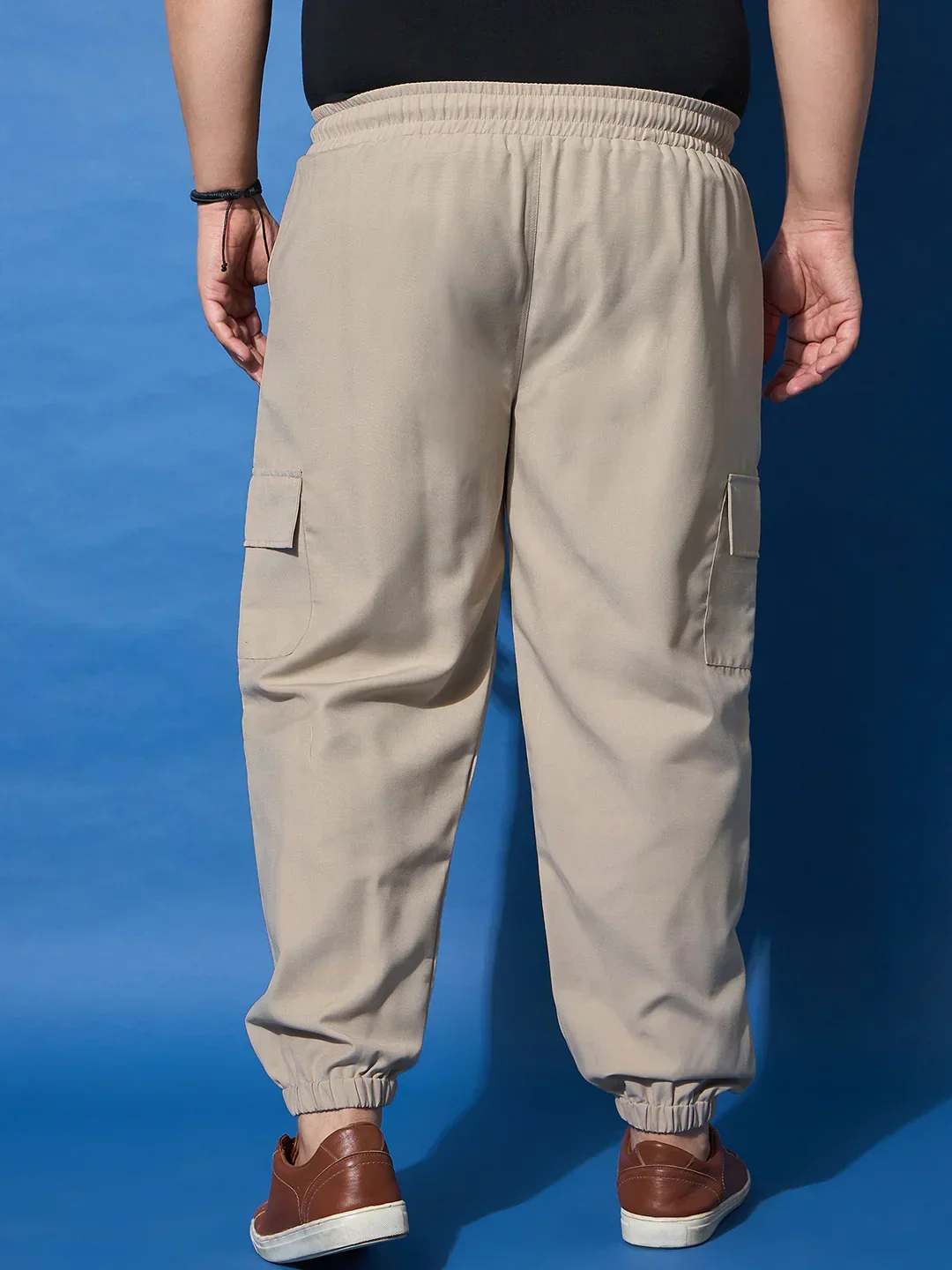 Men Plus Size Flex-Beige Solid Trouser - Image 6
