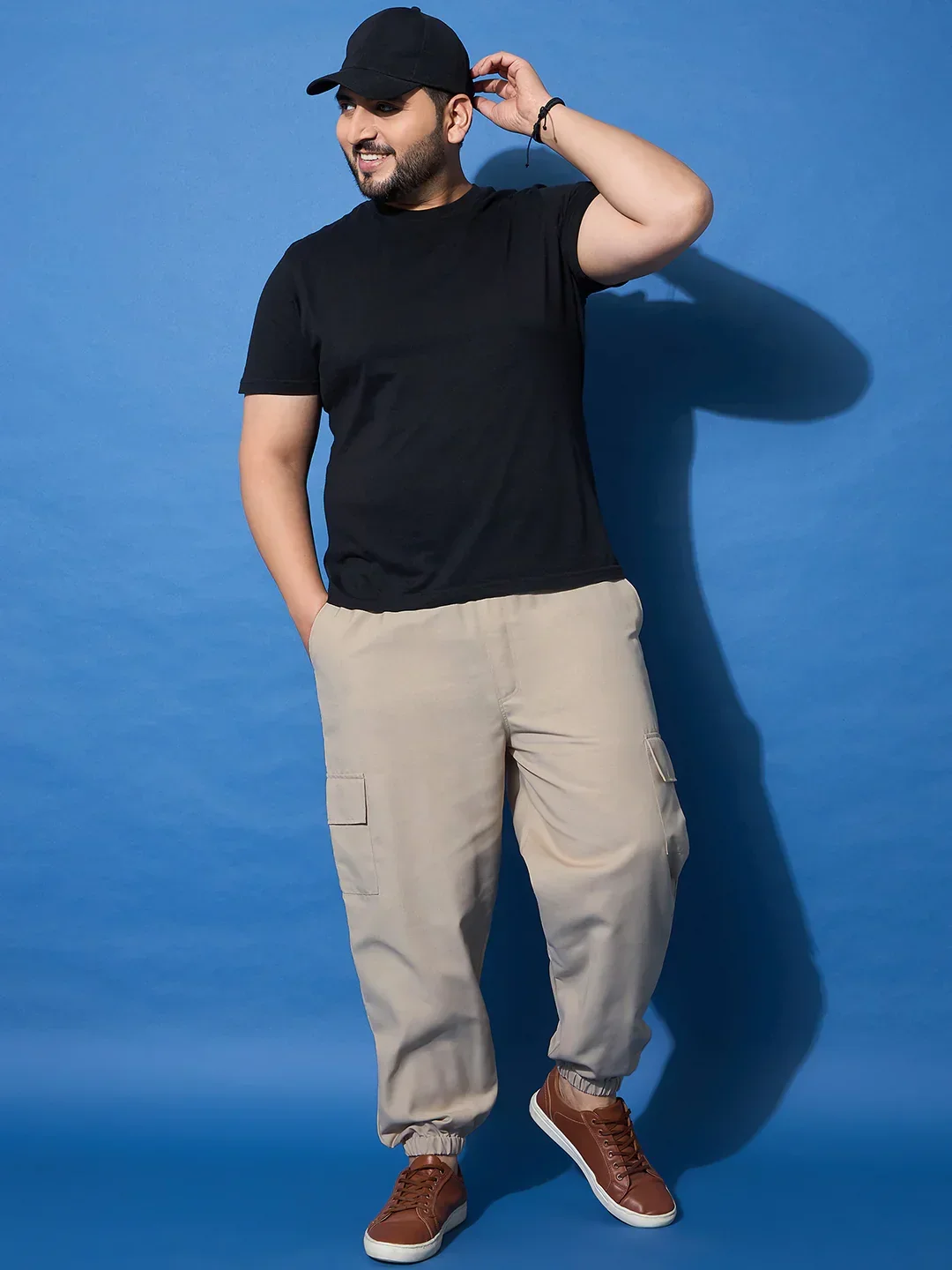 Men Plus Size Flex-Beige Solid Trouser - Image 7