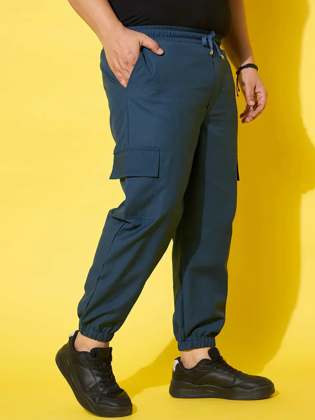 Men Plus Size Flex-Blue Solid Trouser - Image 3