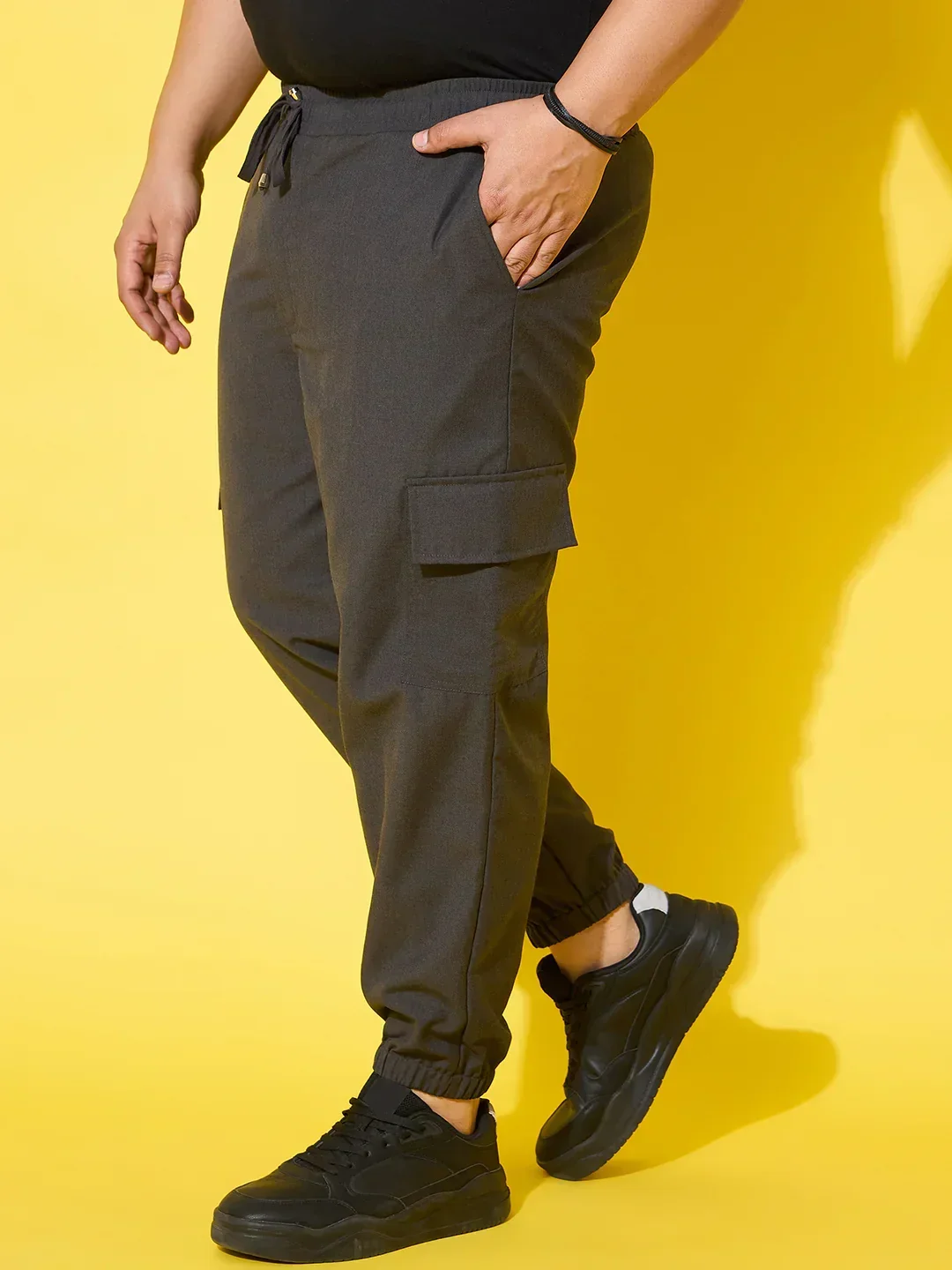 Men Plus Size Flex-Grey Solid Trouser - Image 3