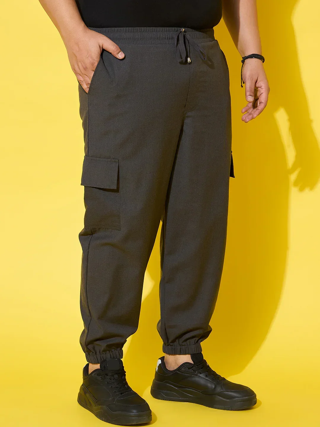 Men Plus Size Flex-Grey Solid Trouser - Image 4