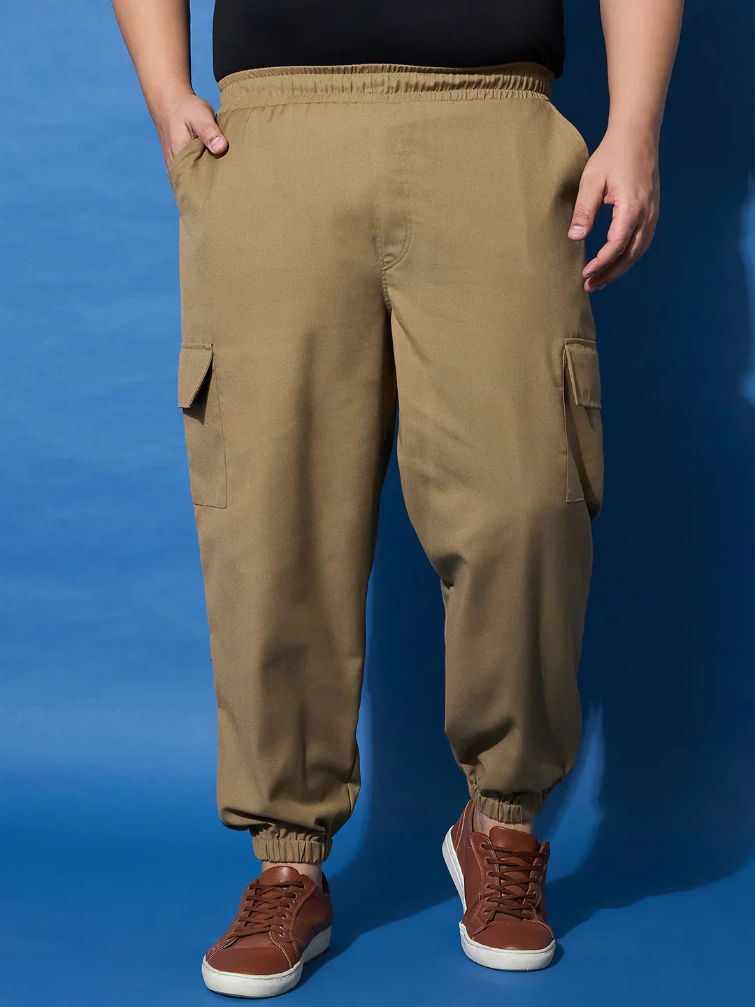 Men Plus Size Flex-Khakhi Solid Trouser
