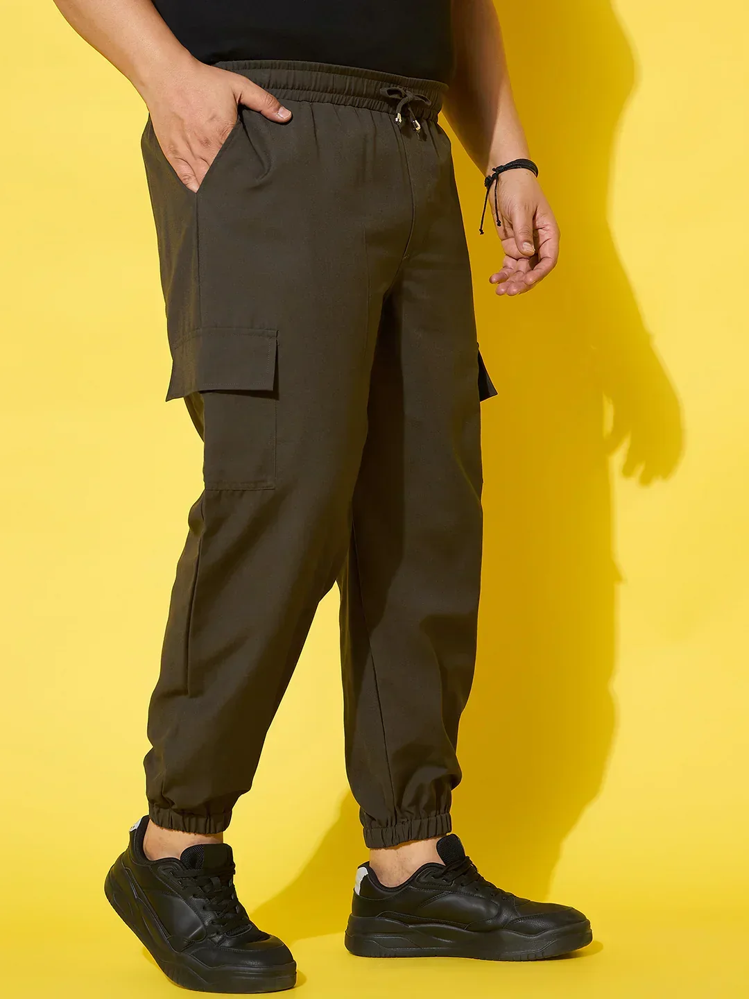 Men Plus Size Flex-Olive Solid Trouser - Image 4