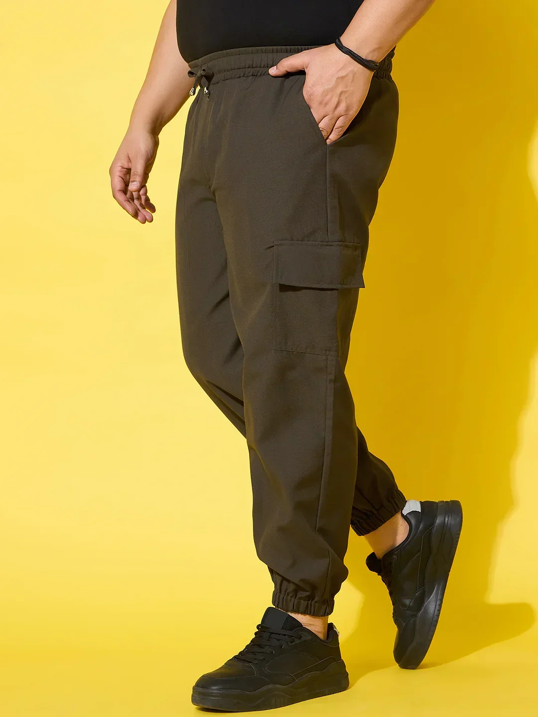Men Plus Size Flex-Olive Solid Trouser - Image 5