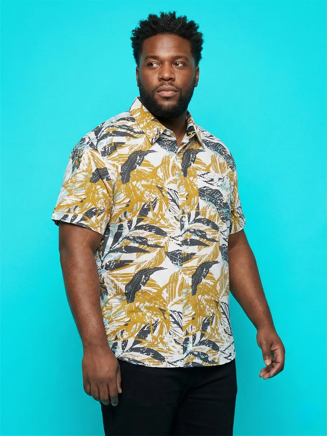 Men Plus Size Foliage Multicolor Printed Casual Shirt - Image 3