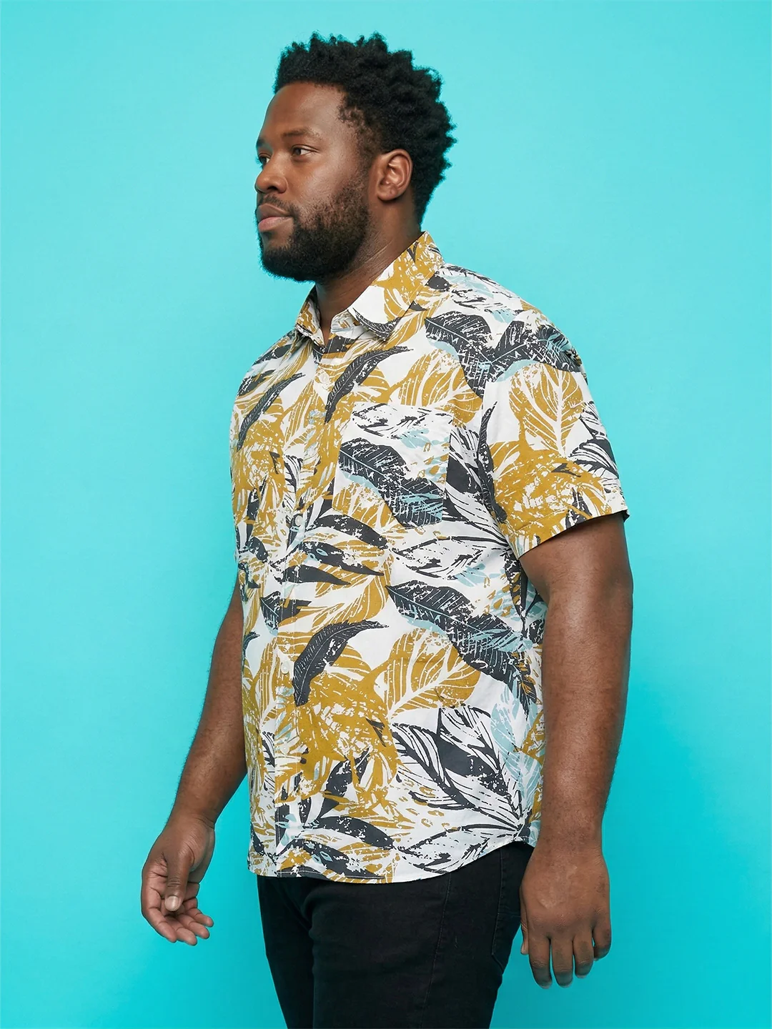 Men Plus Size Foliage Multicolor Printed Casual Shirt - Image 4