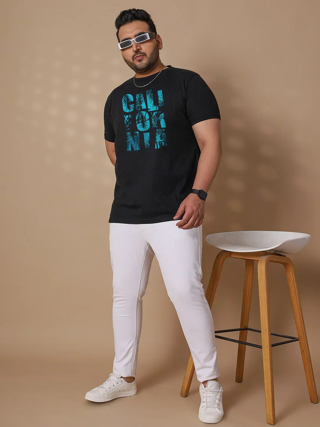 Men Plus Size Fong Striped Black Round Neck Tshirt