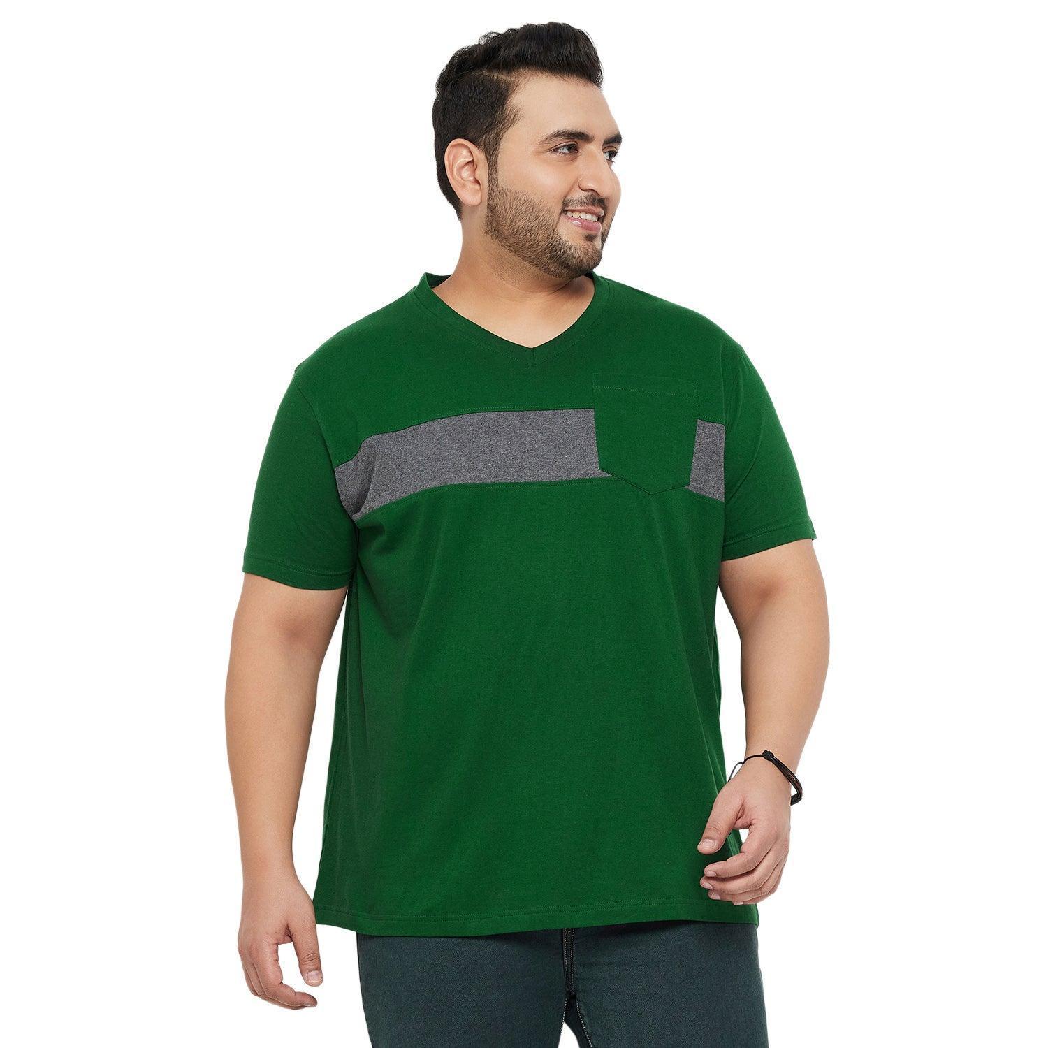 Men Plus Size Forest Solid V-Neck Tshirt - Image 2