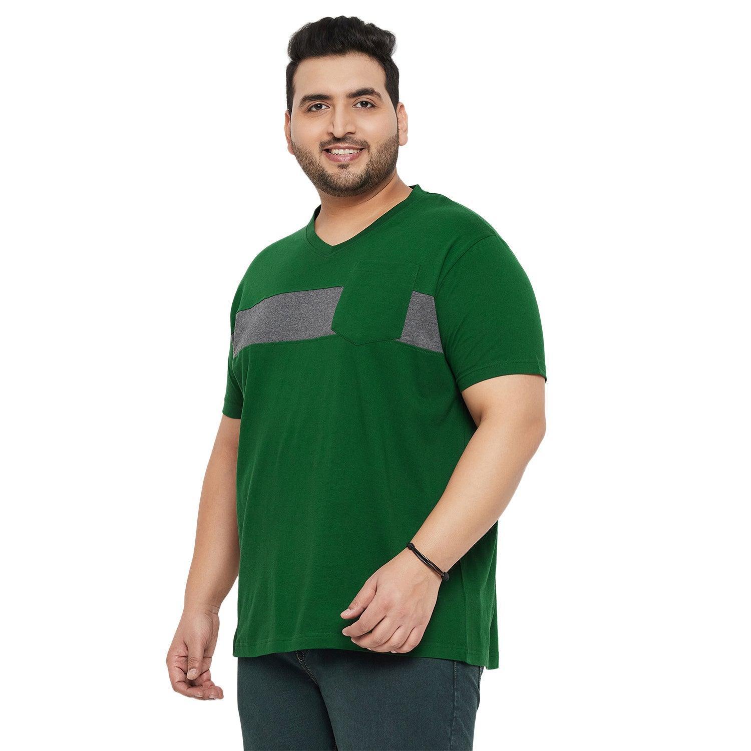 Men Plus Size Forest Solid V-Neck Tshirt - Image 3