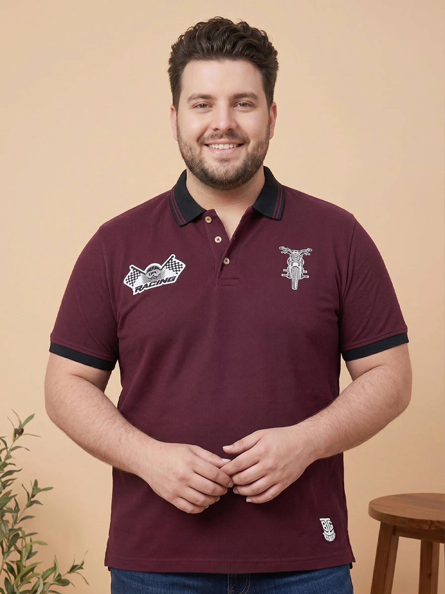 Men Plus Size Forsake Maroon Printed Polo - Image 3
