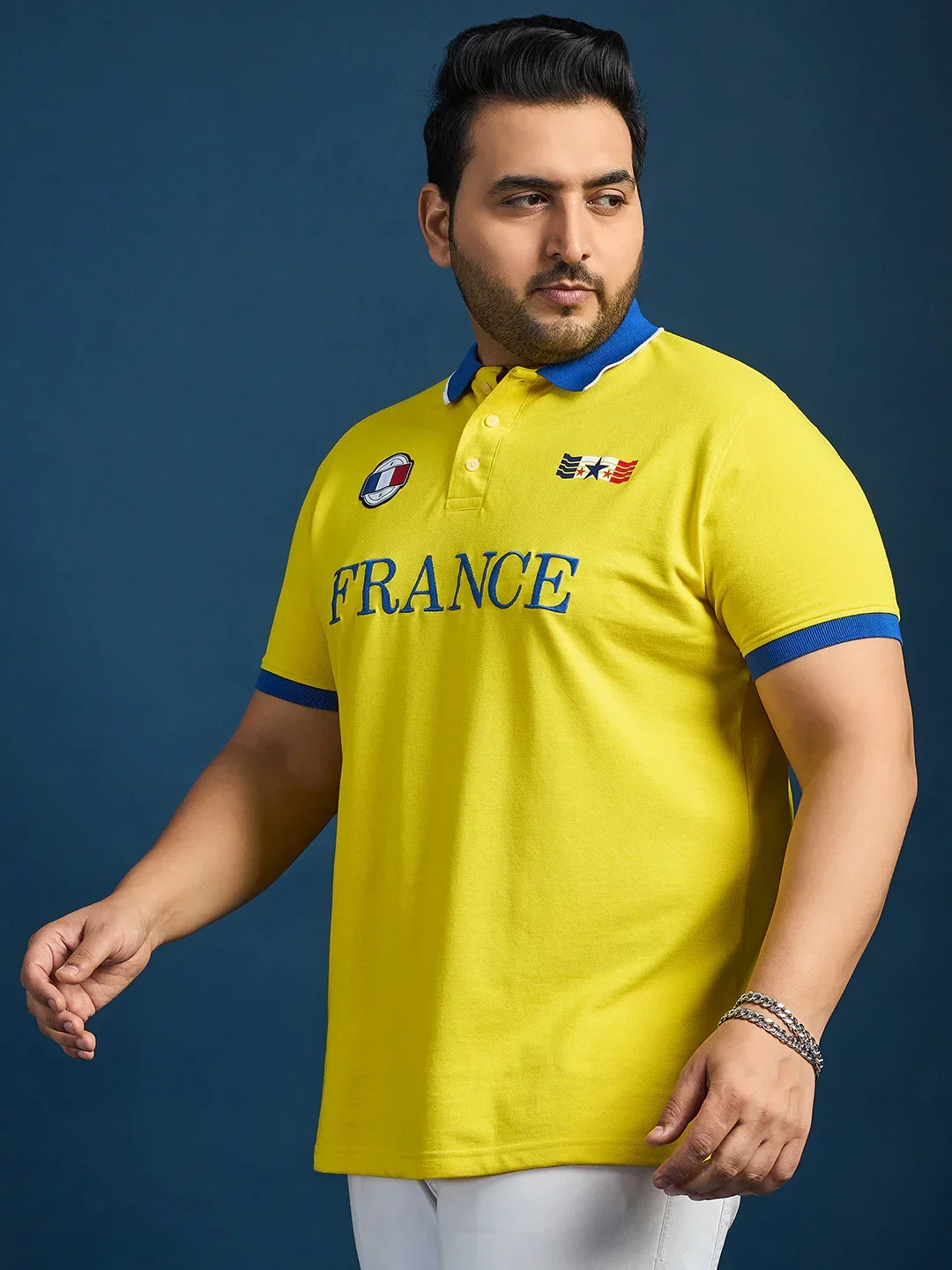 Men Plus Size France-Yellow Printed Polo Tshirt - Image 3
