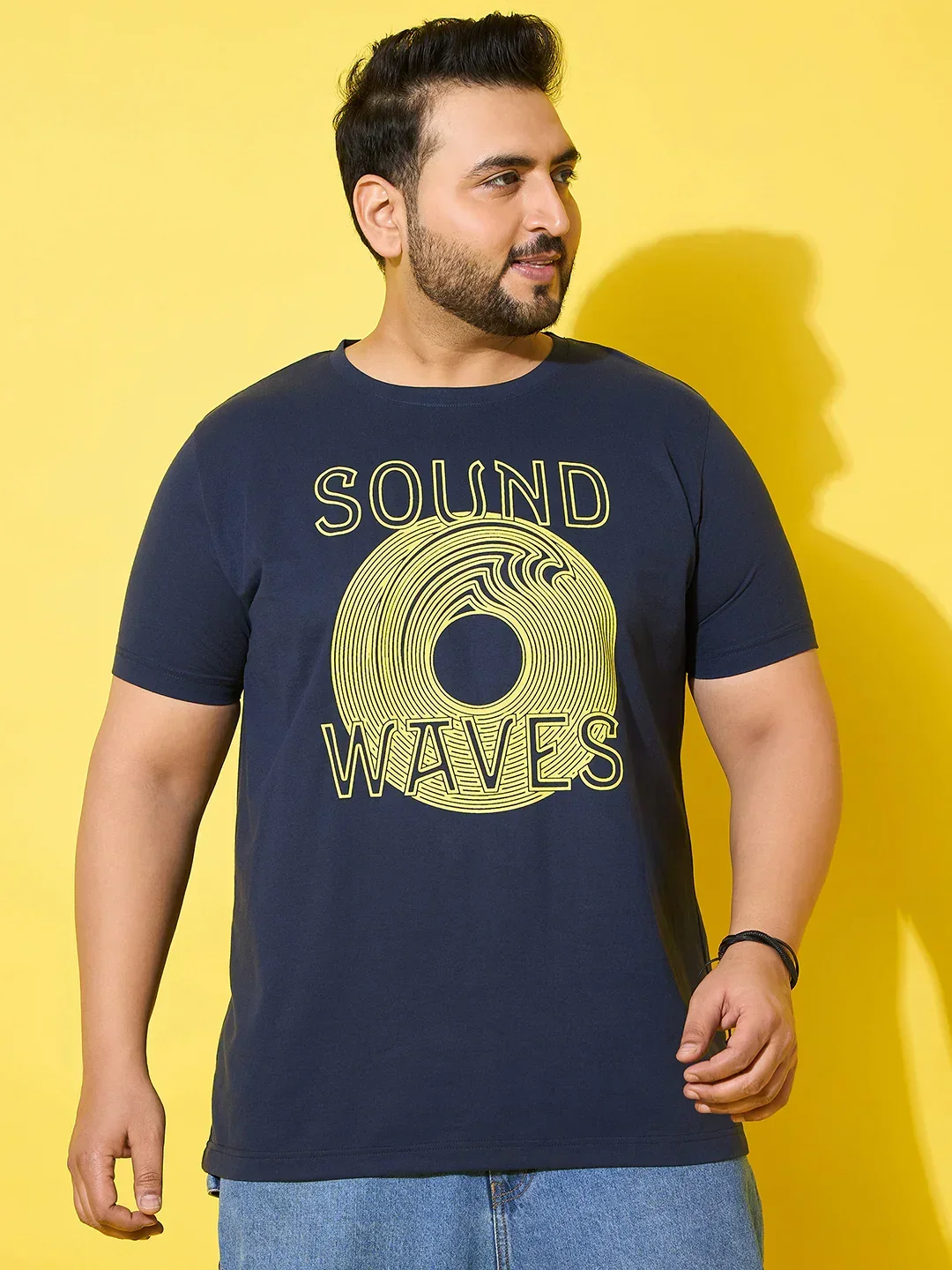 Men Plus Size Frequency Navy Printed Round Neck Tshirt - Image 3