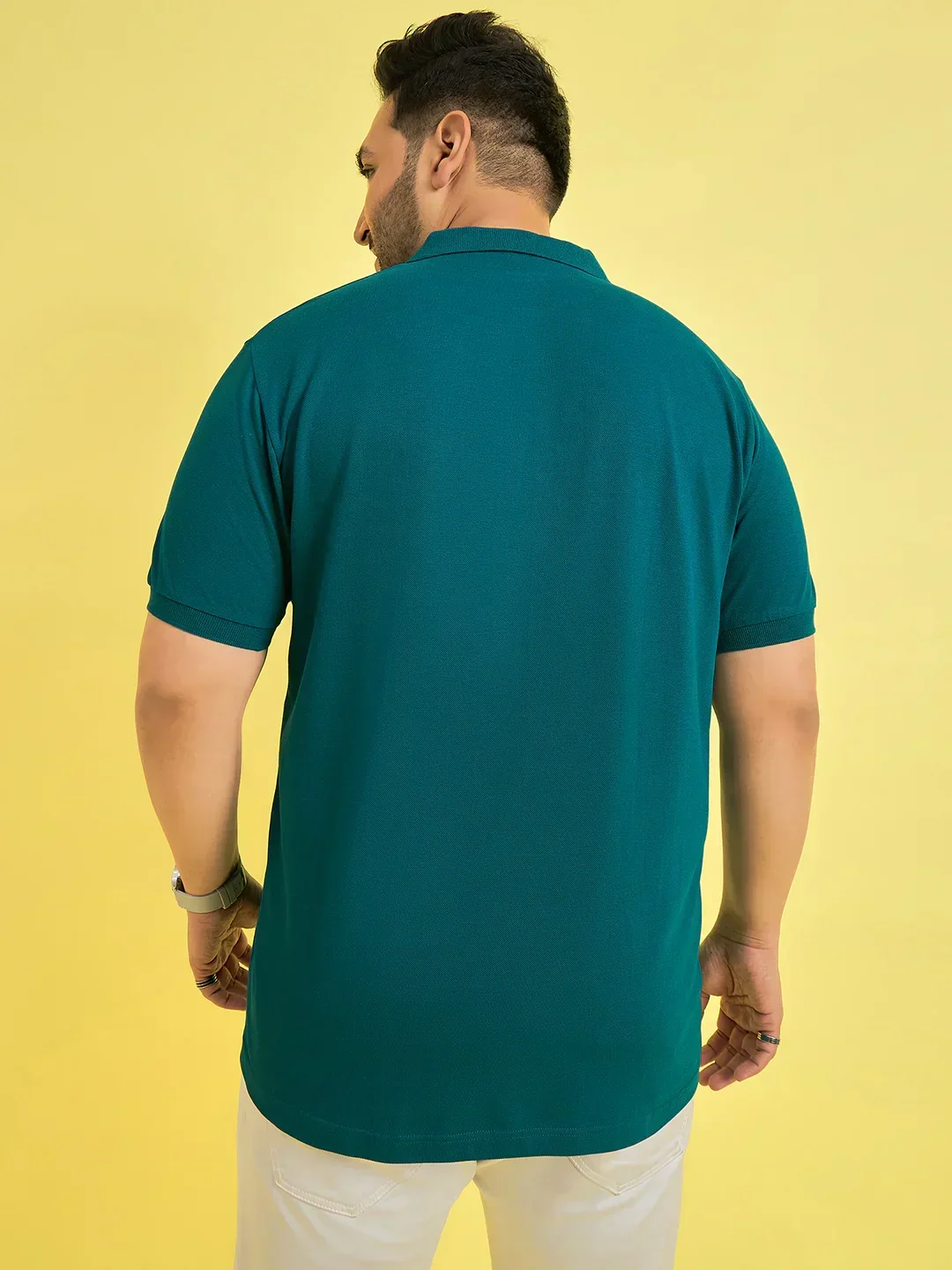 Men Plus Size Frolic Teal Solid Polo Tshirt - Image 5